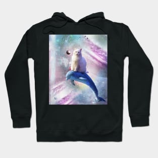 Space Cat Riding Dolphin Hoodie